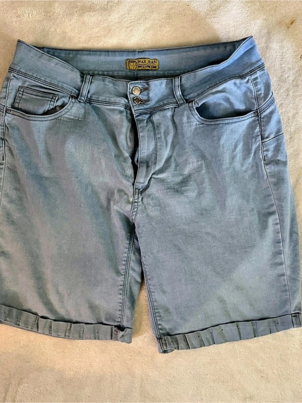 Wax Jean Butt I Love You Cuffed Denim Shorts Blue 3XL